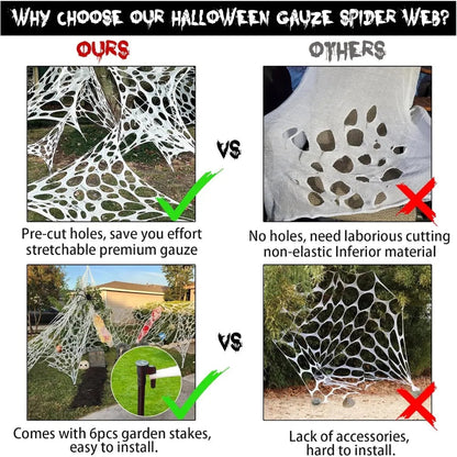 Belro Halloween giant spider web decoration with stakes for outdoor home and garden spooky Halloween decor.