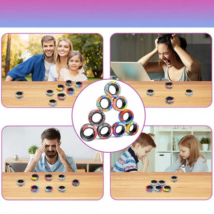 Belro Magnetic Fidget Ring Spinner Set with three metal rings on a white background, designed for stress relief and focus.