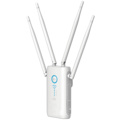 Belro wireless WiFi repeater extender boosting internet signal range in an electronic setup, with a compact plug-in design.