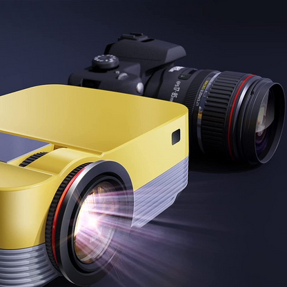 Belro portable HD mini smart USB projector displaying image on a wall, compact electronic device for mobile and laptop projection.