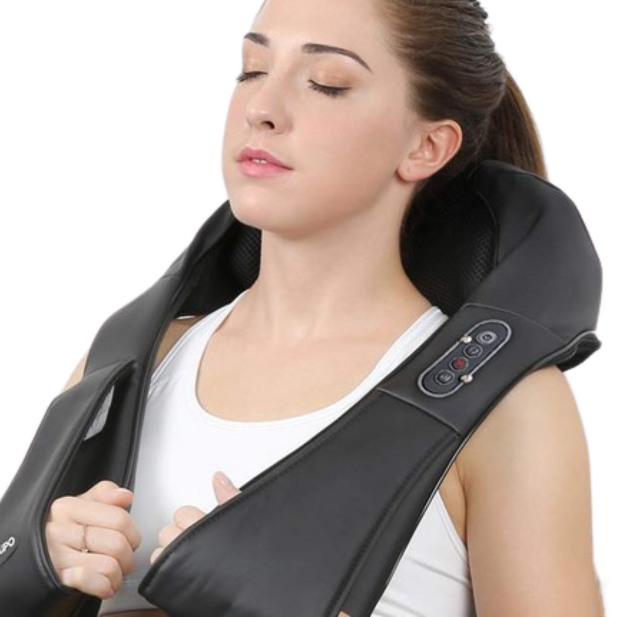 Belro heated shiatsu neck and shoulder massager with deep tissue pressure points, electronic personal care appliance.