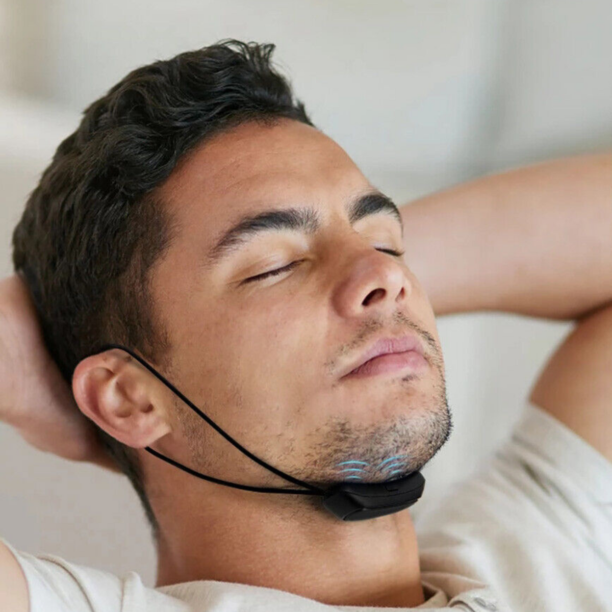 Belro Smart Tens muscle tightening chin strap device for anti-snoring and sleep support, shown on a white background.