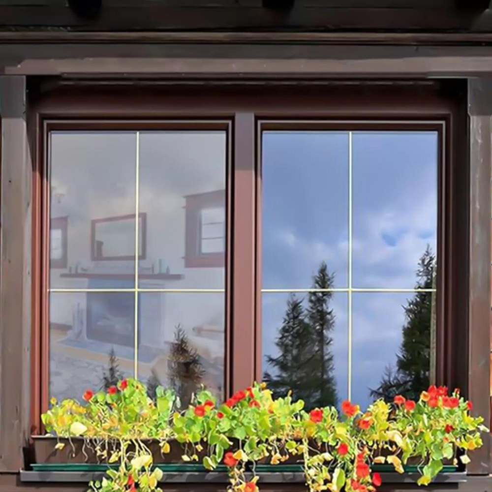 Belro reflective one-way privacy glass window insulation film, transparent with a reflective surface for privacy and insulation.