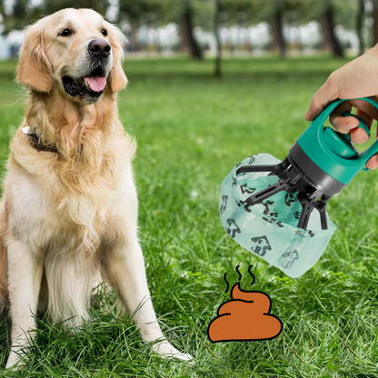 Belro dog poop picker upper claw with attached garbage bag dispenser, designed for easy cleaning and waste disposal.