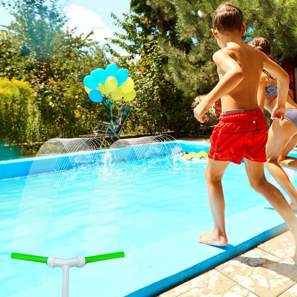 Belro swimming pool fountain spray with luminous light, outdoor garden feature, water jet and glowing illumination in action