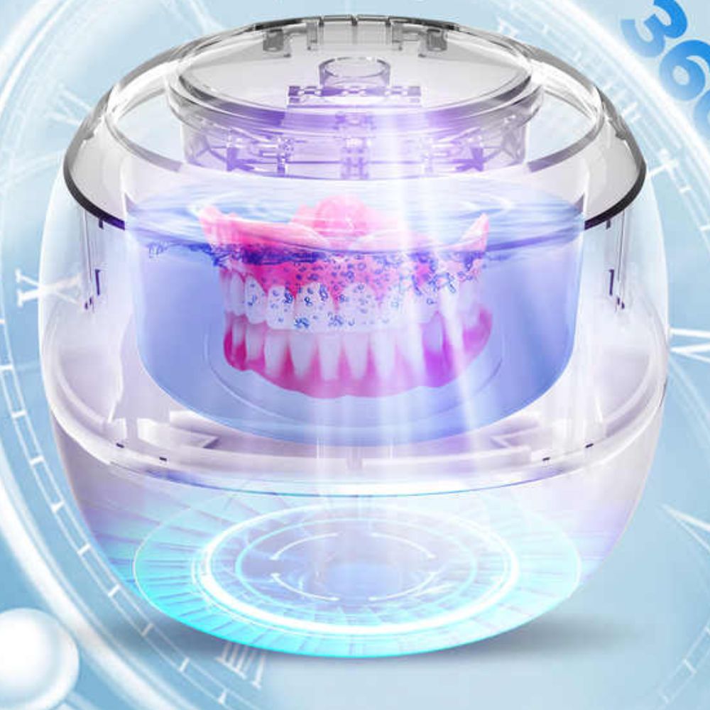 Belro ultrasonic portable denture cleaner machine for home use, shown with digital controls and compact design.