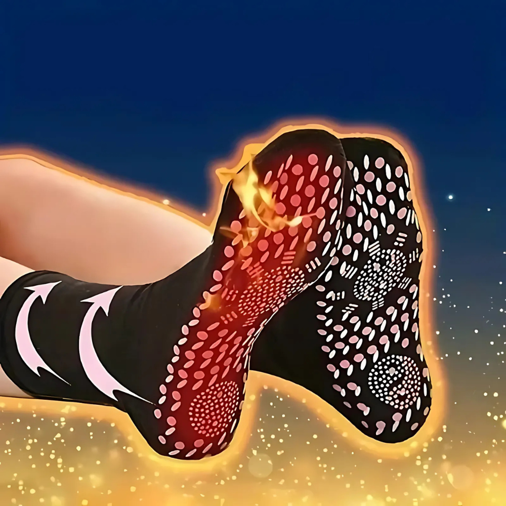 Three pairs of Belro self-heating winter warmer socks displayed, showcasing cozy, thick woolen socks designed for cold weather.