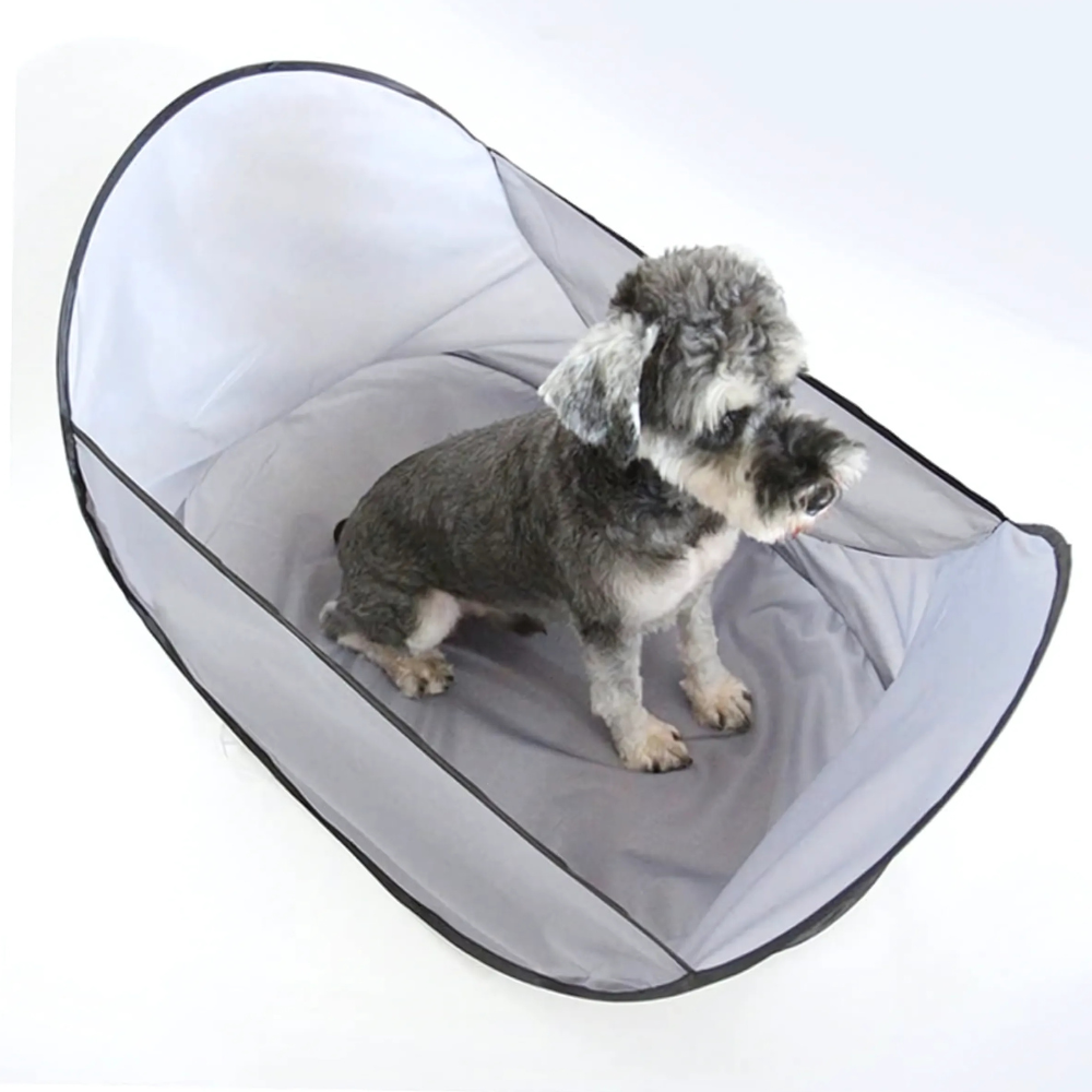 Belro waterproof pet hair catcher for dogs and cats, shown attached to grooming tool for catching loose fur during grooming.
