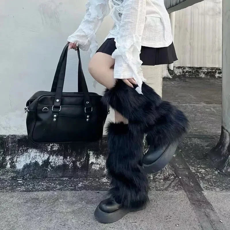 Belro winter faux fur leg warmer boots cover, cozy clothing accessory with plush fur trim and stretchy fit for cold weather wear.