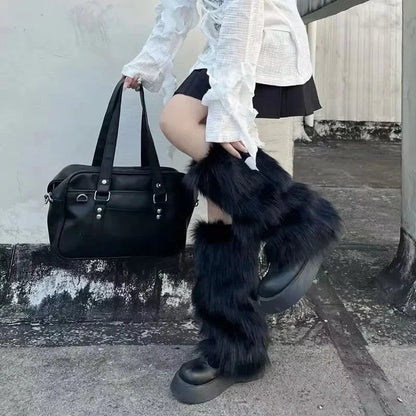 Belro winter faux fur leg warmer boots cover, cozy clothing accessory with plush fur trim and stretchy fit for cold weather wear.