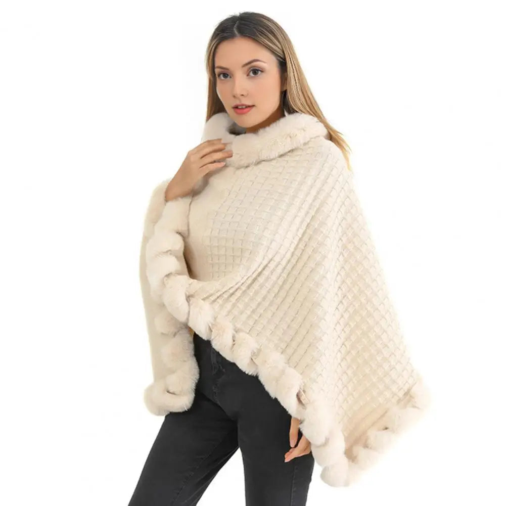 Belro faux fur shawl cloak for women, stylish and cozy winter clothing, shown draped over a model wearing elegant attire.