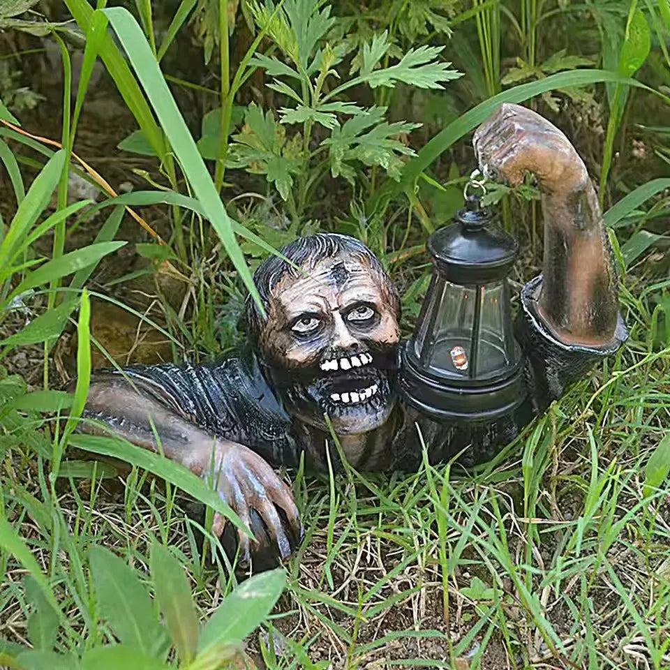 Belro scary zombie Halloween umbrella with LED light outdoor decor, featuring zombie design and spooky lighting effects.