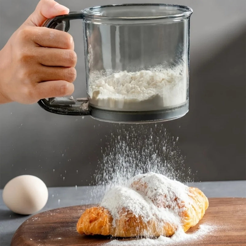 Mivoza flour sifter with squeeze handle, 250ml baking sieve for easy flour and powdered sugar sifting in kitchen baking tools