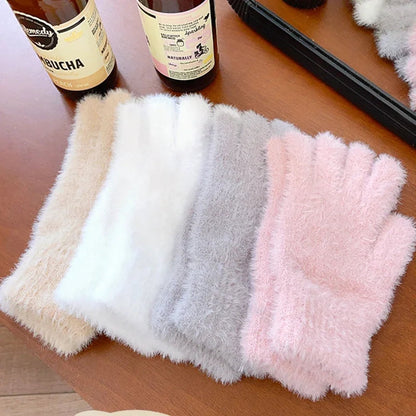 Soft plush winter gloves for women by Belro, cozy and warm clothing accessory with a plush fabric exterior and snug fit.