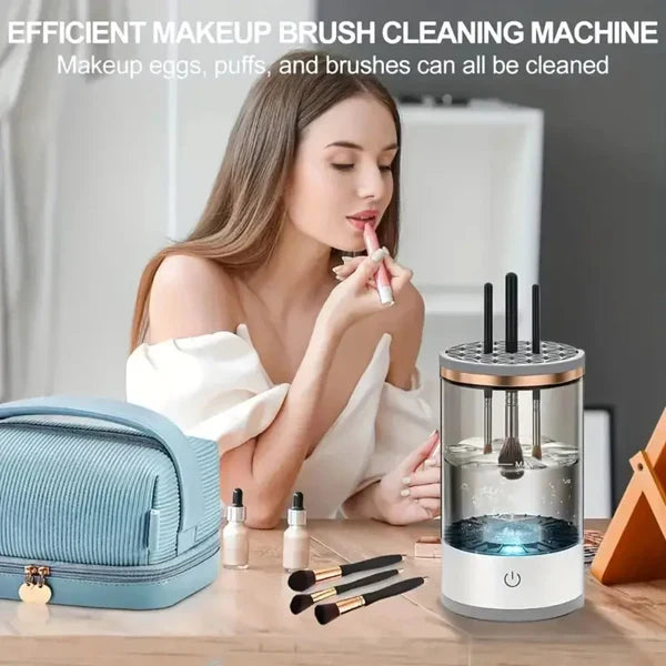 Belro automatic electric makeup brush cleaner with rotating brush head for quick, thorough cleaning of beauty brushes.