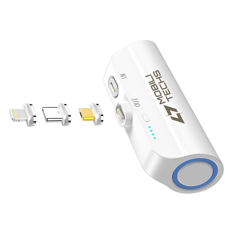 Mini portable magnetic power bank by Belro, compact electronic device with USB ports and magnetic charging surface.