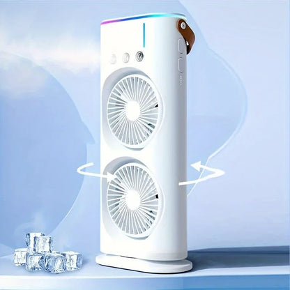 Belro double head portable air conditioner fan for outdoor use, featuring dual adjustable nozzles and a compact design.