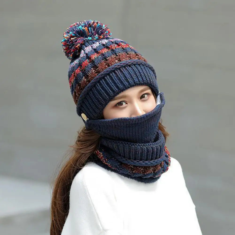 Belro cozy knitted hat and scarf set with soft velvet lining, winter accessories for warmth and style.