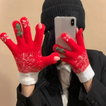 Belro festive fleece-lined knit fingerless gloves showing cozy, patterned design and soft fleece lining for warmth and style.