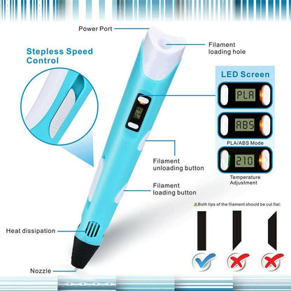 Belro Original 3D Printing Pen for electronics, showing the pen with filament extruding for 3D modeling and creative projects.