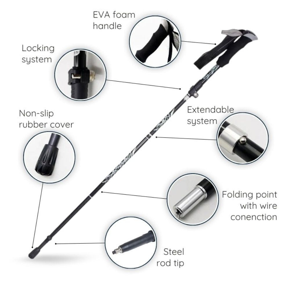 Belro premium automatic retractable hiking stick for outdoor activities, shown in a natural outdoor setting.