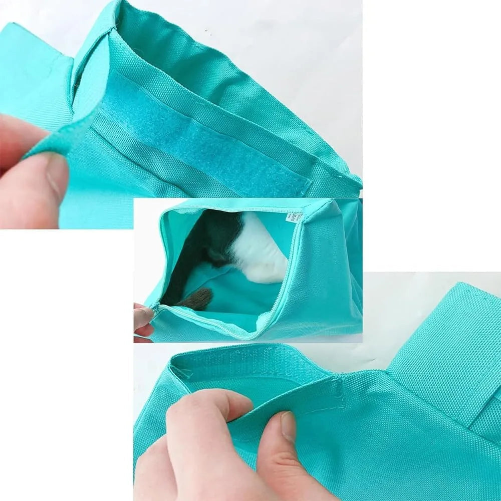 Belro anti-scratching travel cat carrier pouch for automotive use, showing durable fabric and secure zipper closure.