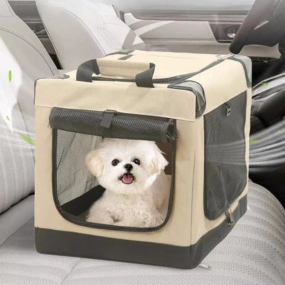 Belro portable folding small dog crate for automotive use, featuring a compact design with metal bars and a secure door.