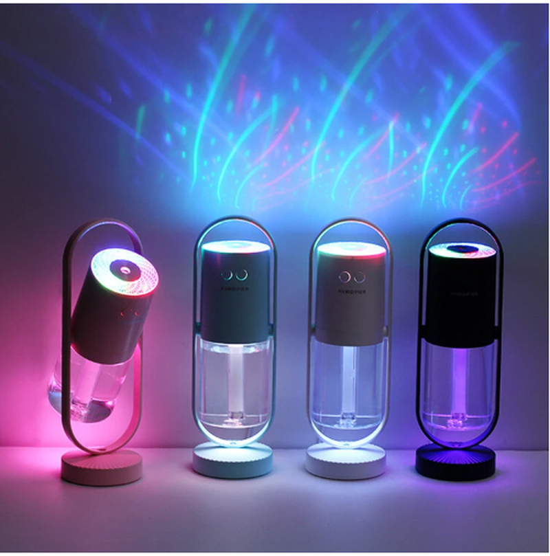 Belro Magic Shadow USB Air Humidifier showing a sleek white device with mist vapor for improved air quality.