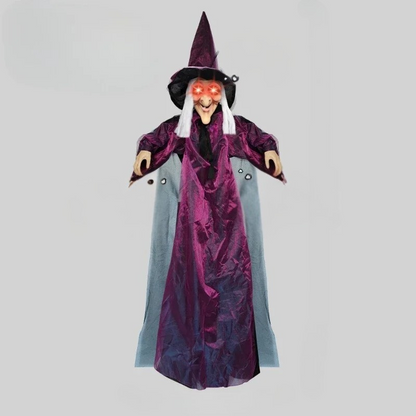 Life size animated Halloween witch costume for men by Belro with red eyes and spooky details, perfect for Halloween costume parties.