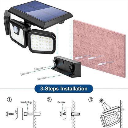 Belro motion sensor solar light for outdoor use, showing the solar panel and LED light in a garden setting.