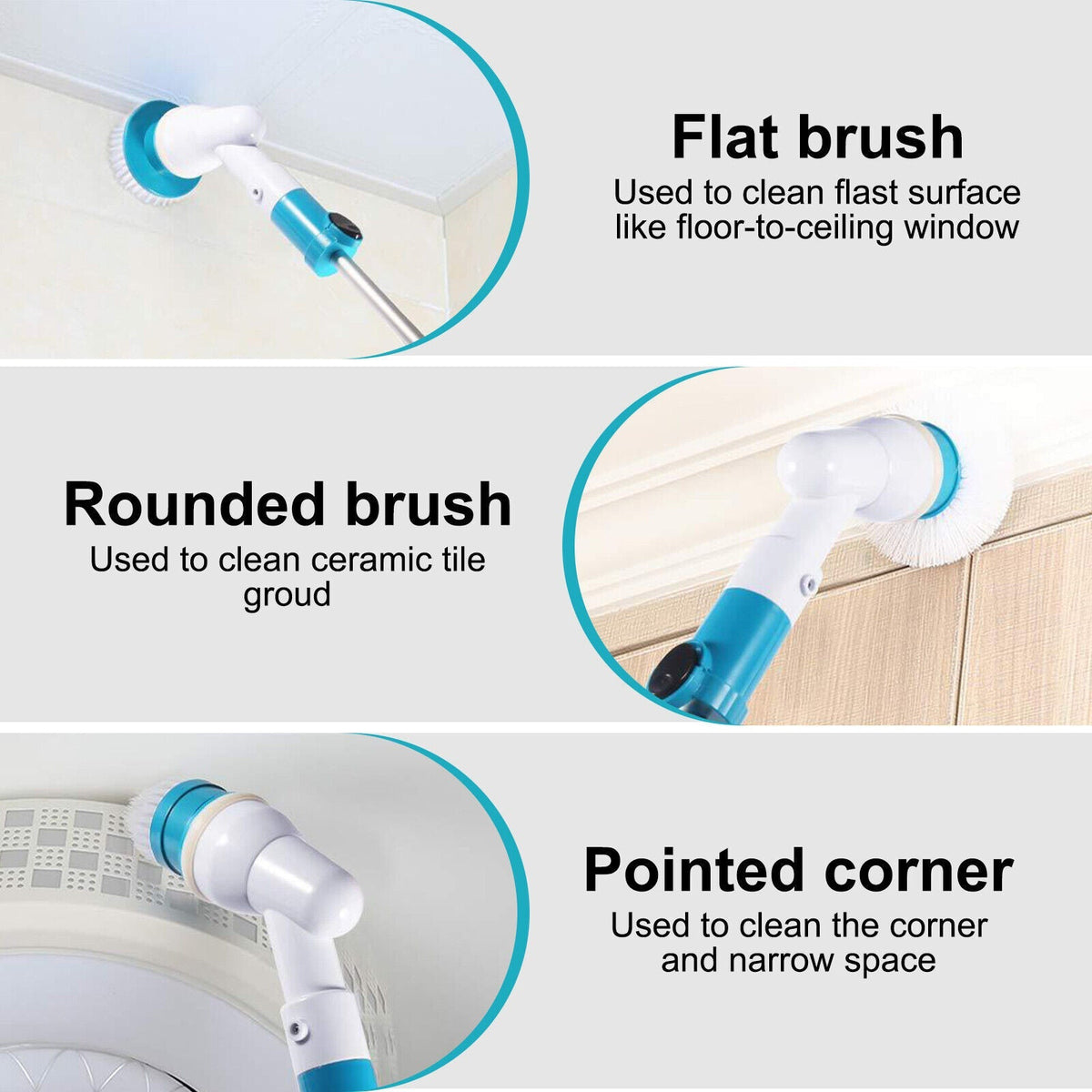 Belro electric spin scrubber for cleaning; handheld device with rotating brush head for kitchen and bathroom cleaning tasks.