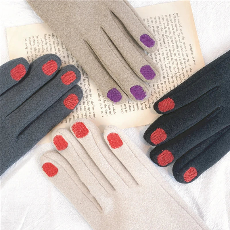 Belro touch screen winter gloves with stylish nail polish design, soft knit fabric, and fingertips compatible with smartphones.