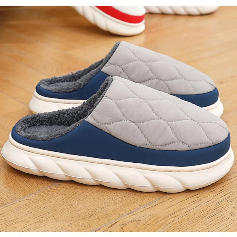 Belro waterproof warm winter slippers for men, cozy indoor footwear with plush lining and slip-resistant soles.