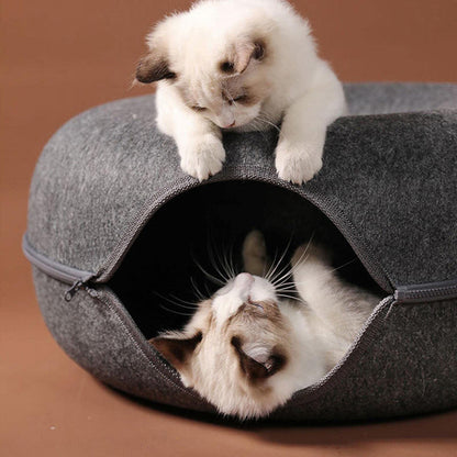 Belro Tunnel Interactive Cat Bed showing a cozy, fabric tunnel design perfect for cats to play and rest.