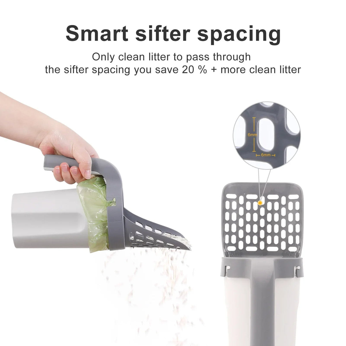 Belro All-in-One Cat Litter Scoop with handle and mesh scoop for easy litter cleaning and scooping.