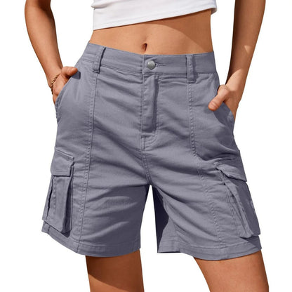 Women's low waist long cargo shorts by Belro, featuring multiple pockets and a relaxed fit, ideal for casual or workwear.