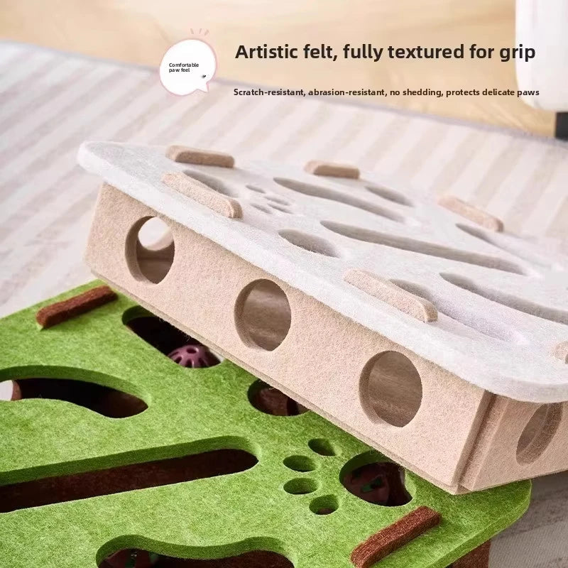 Belro Felt Interactive Cat Puzzle Toy Box showing colorful felt compartments and engaging design for feline play.