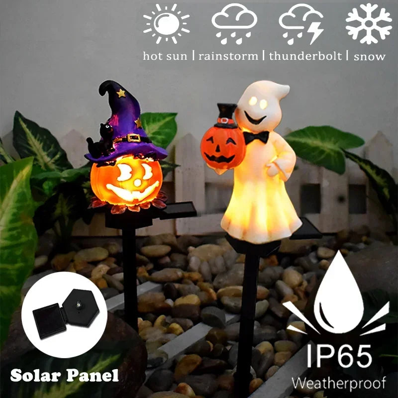 Belro Halloween solar light outdoor decoration attached to an umbrella, featuring spooky themed design for festive outdoor decor.