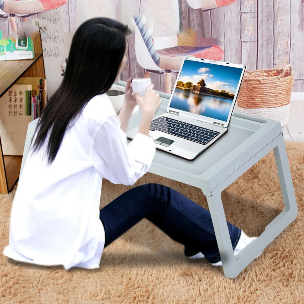 Belro foldable bed serving tray with wooden surface and metal legs, ideal for home and garden furniture use