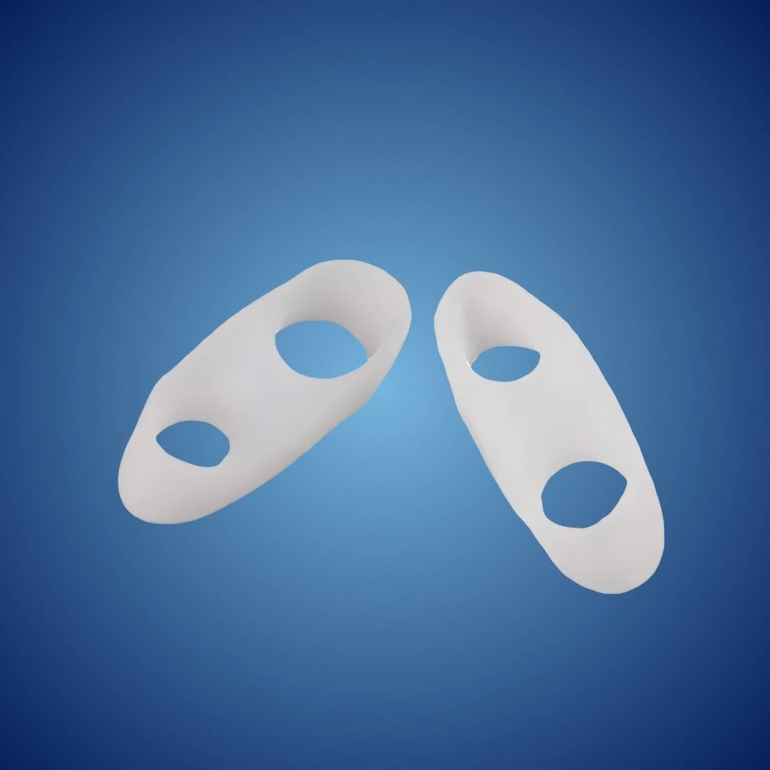Bowlift orthopedic toe spacers with gel for bunion correction and pain relief, shown on toes for realignment and comfort.