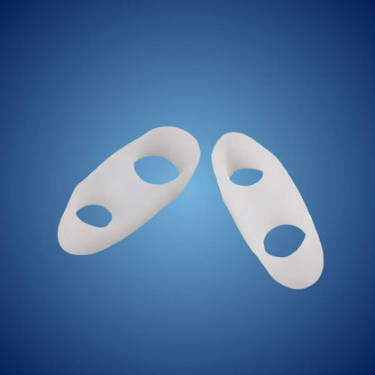 Bowlift orthopedic toe spacers with gel for bunion correction and pain relief, shown on toes for realignment and comfort.