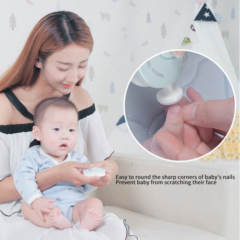 Belro baby nail trimmer with 6 grinding heads, safe and gentle electric nail file for infants and kids.
