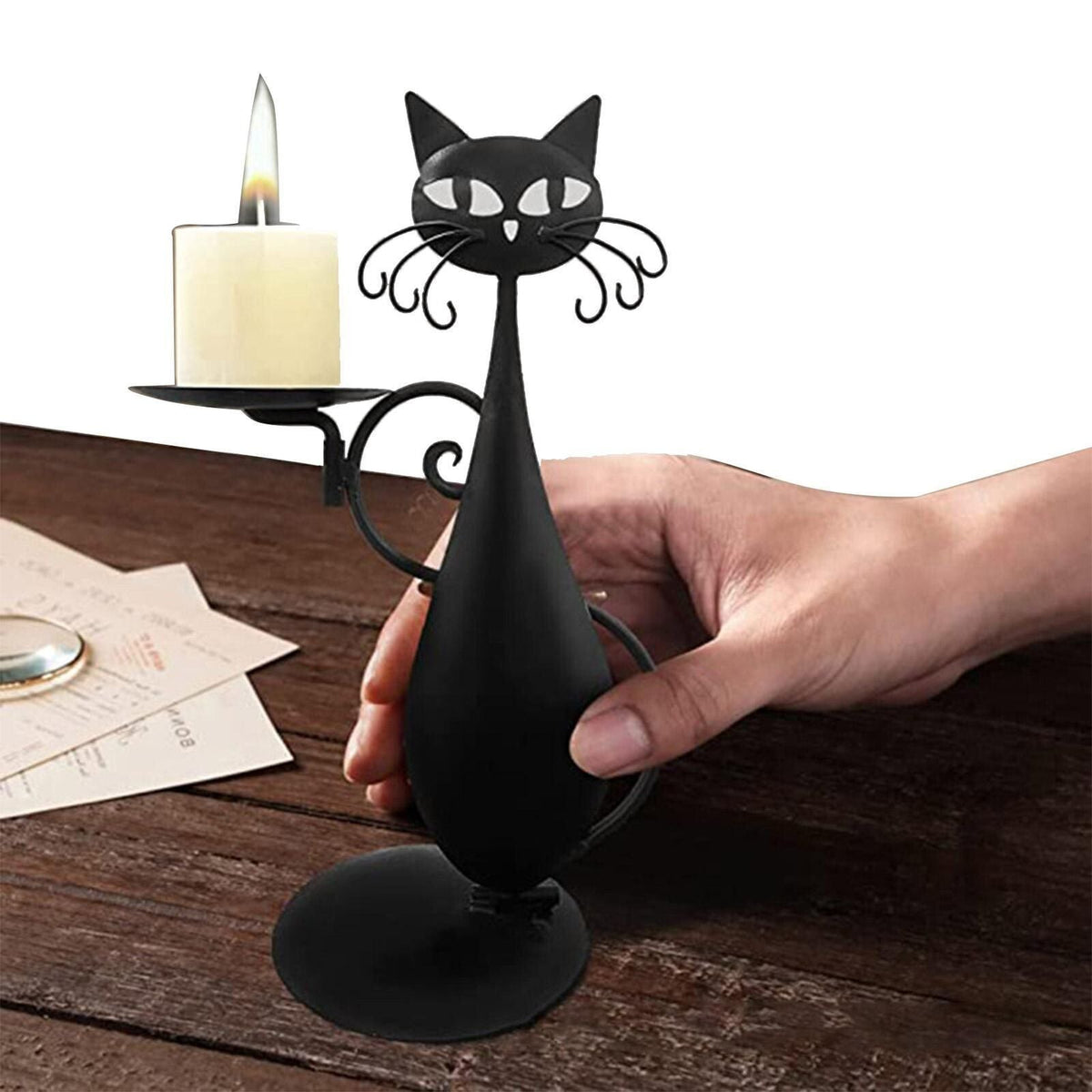 Belro black cat candle holder with a sleek, modern design, perfect for adding a decorative touch to your beauty or fragrance space.