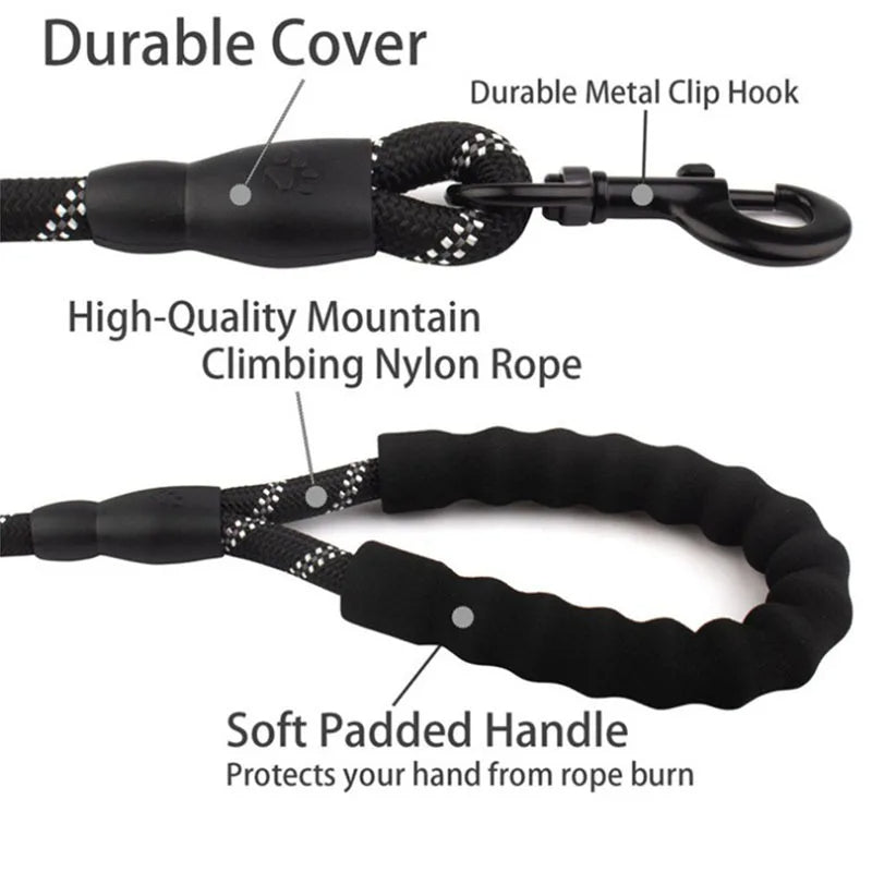 Reflective dog leash with padded handle from Belro, featuring bright reflective material and sturdy hardware for safe walks.