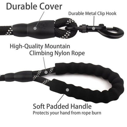 Reflective dog leash with padded handle from Belro, featuring bright reflective material and sturdy hardware for safe walks.