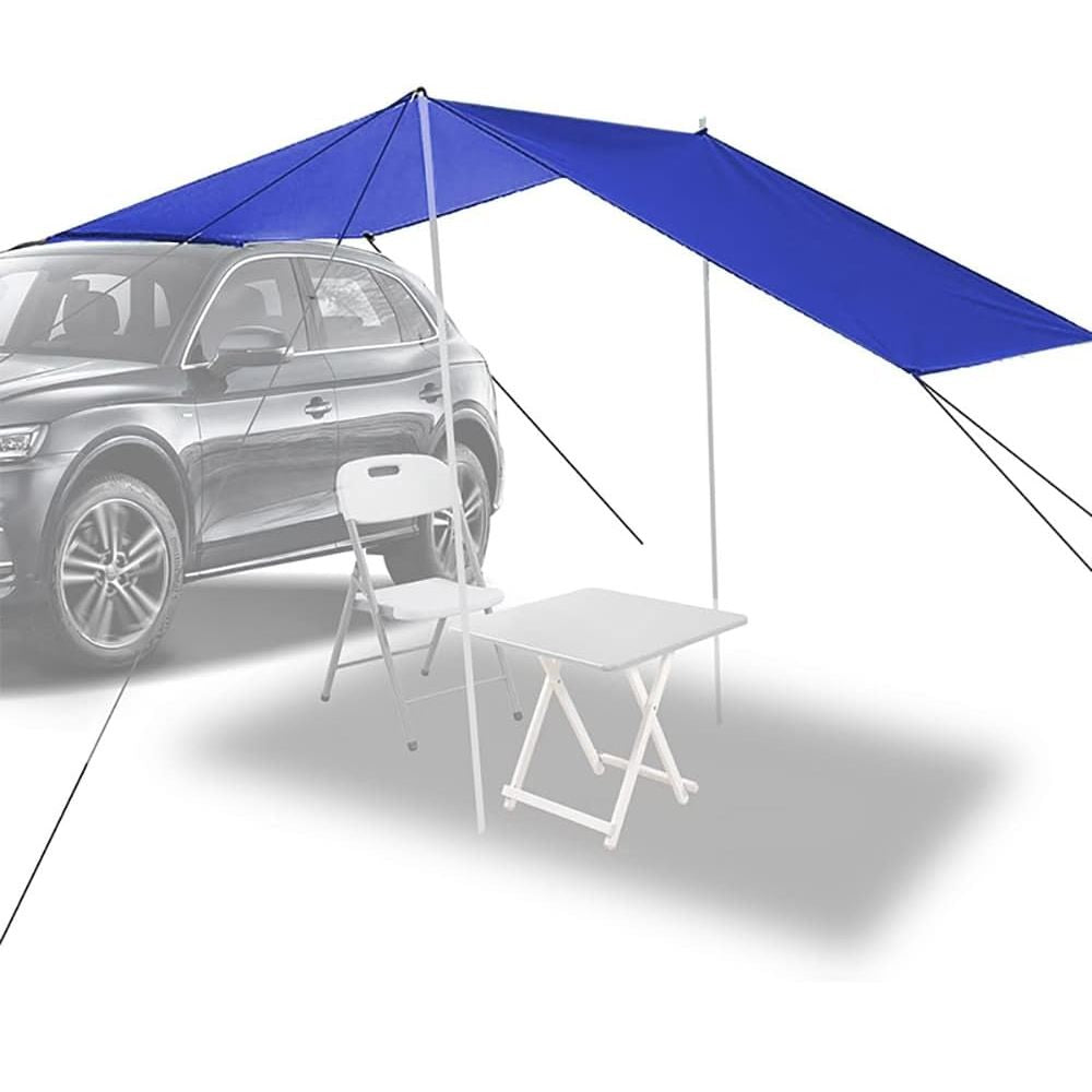 Belro waterproof car canopy side awning pull out kit displayed outdoors, showcasing the durable fabric and installation components.