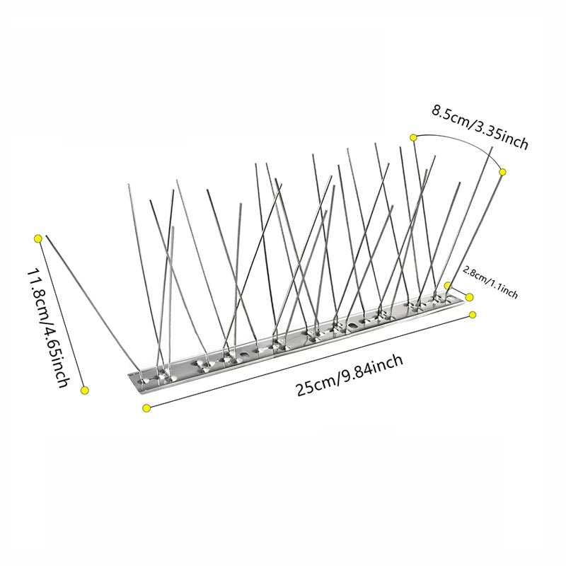 Belro outdoor stainless bird repeller spikes installed on a ledge to deter birds from landing in a home and garden setting.