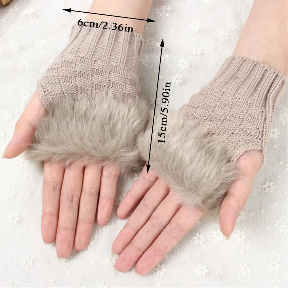Belro faux fur fingerless winter gloves, cozy hand warmers made of soft faux fur fabric, ideal for cold weather.