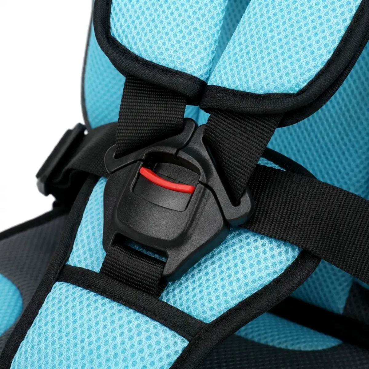 Foldable BowLift portable child car booster seat with safety straps and compact design, ideal for travel and secure seating.