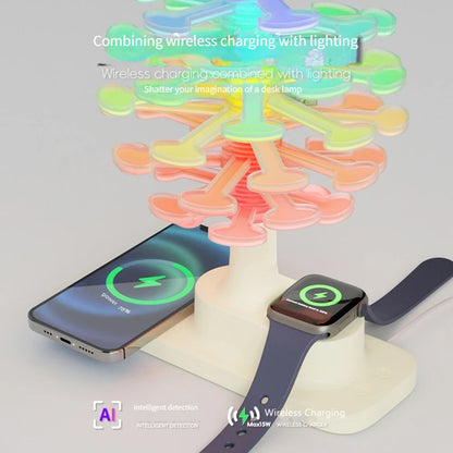 Belro spiral tree table lamp with integrated wireless charger, modern night light with a unique twisted design and soft illumination.